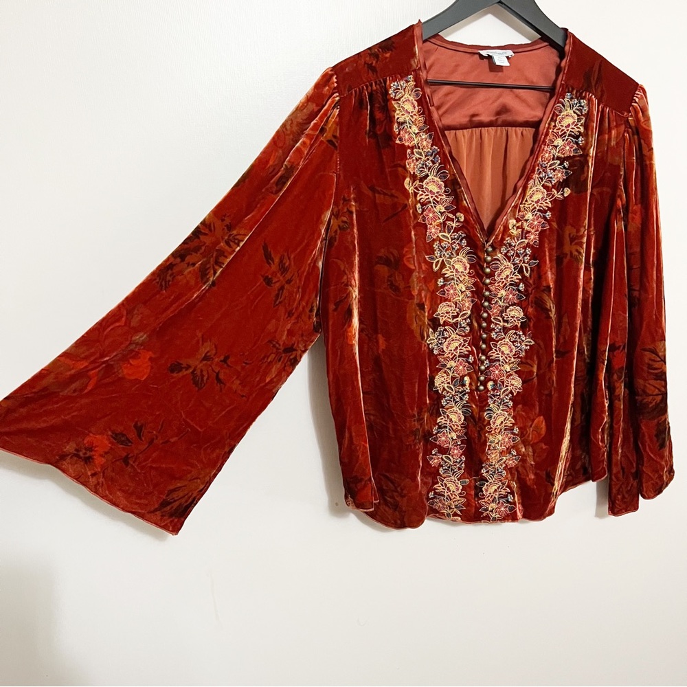 Sundance Rust Velvet Blouse with Embroidery